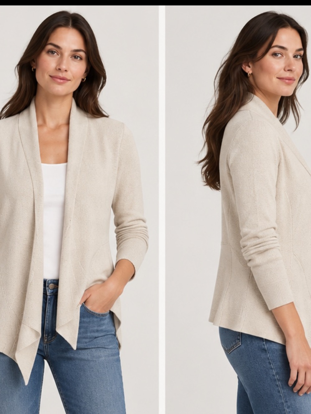 Eileen Fisher Open-Front Draped Cardigan in Light Cream slik cotton sp